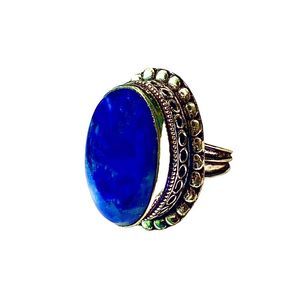 Sodalite Gemstone in a Handcrafted Vintage-Look 925 Stamped Silver Ring (8.25)